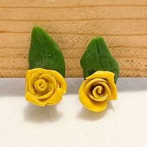 Vintage Clip-On Yellow Rose Earrings